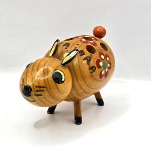 COOL Vintage Wood Animal Rabbit Figural Pencil Holder 4.5" Tall Guadalajara